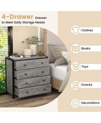 4-Drawer Dresser Modern Chest of Drawers Wooden Storage Dresser