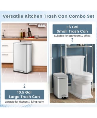 2 Pack Trash Can Combo Set with Step-on Pedal Removable Inner Buckets for Kitchen