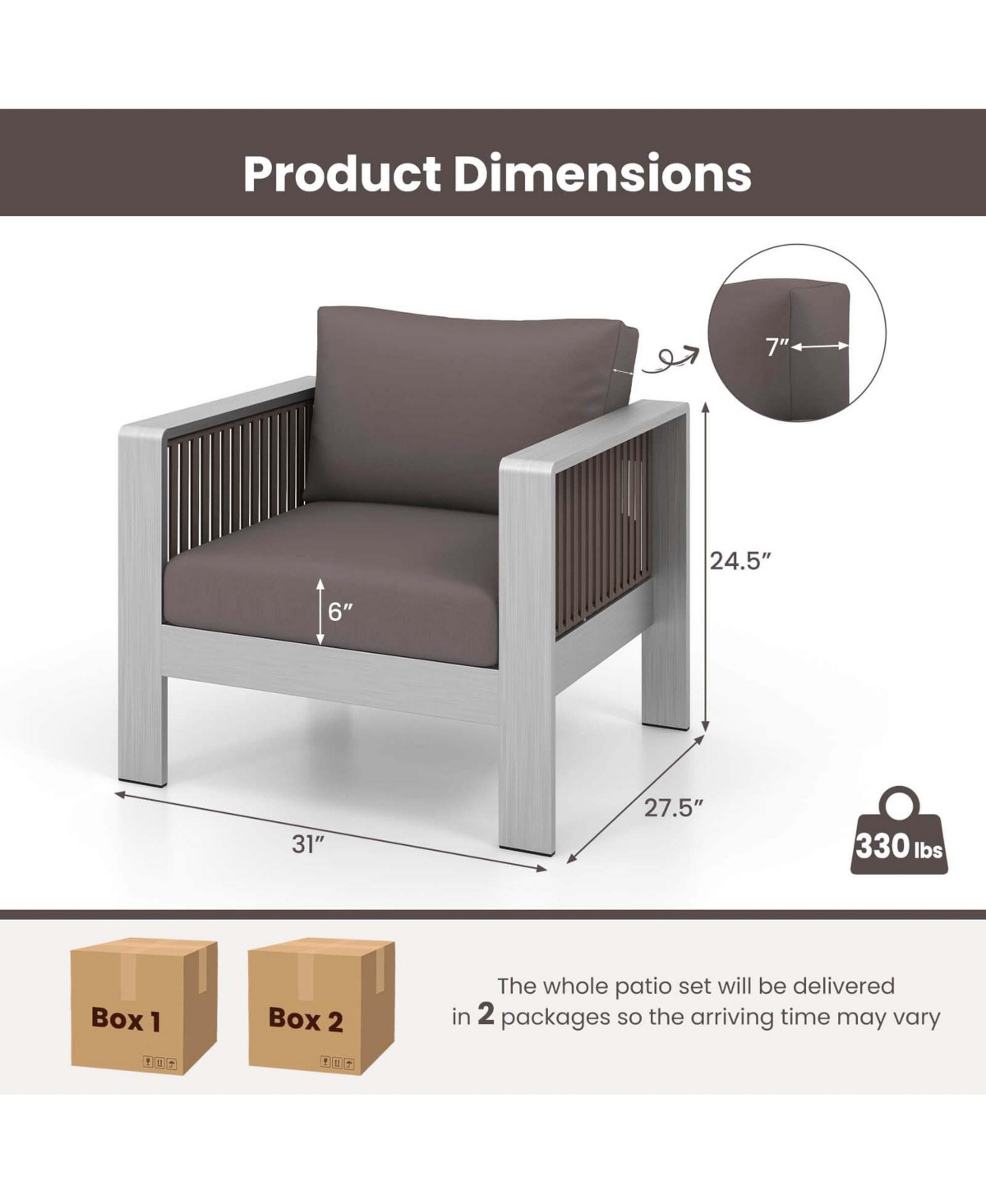 Costway 2 Pcs Aluminum Single Sofa Outdoor Furniture Set with Thick Back & Seat Cushions