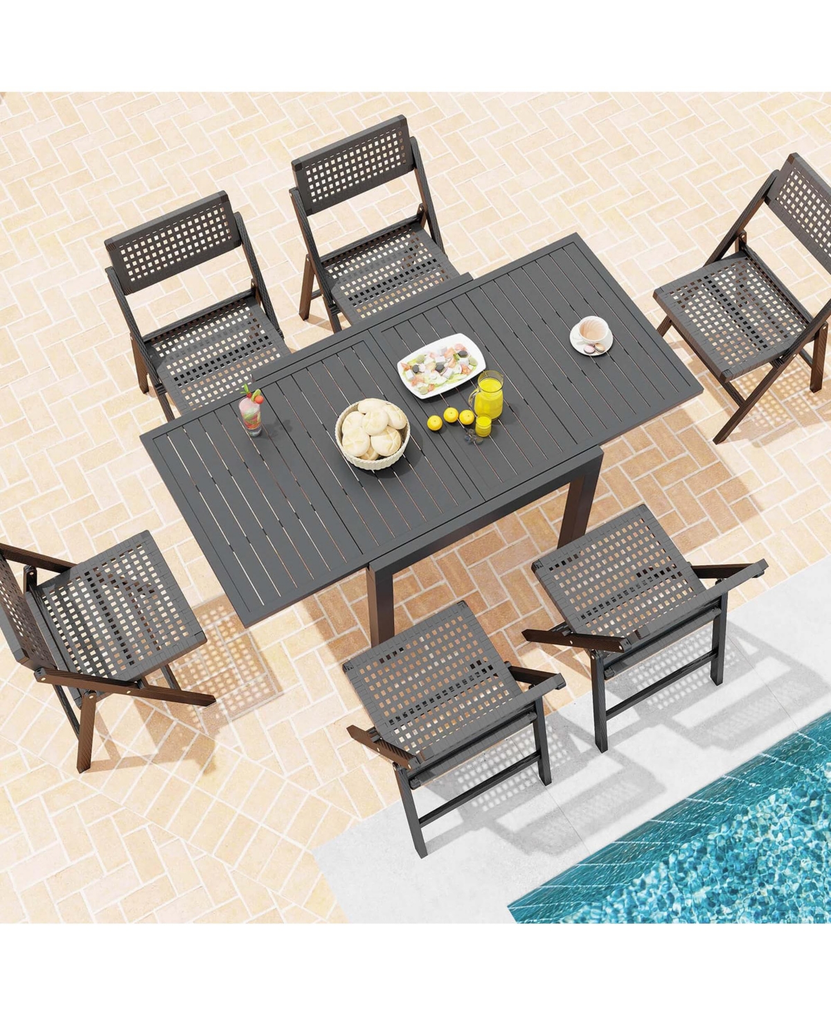 Costway Expandable Patio Dining Table for 4-6 Person with Slatted Tabletop