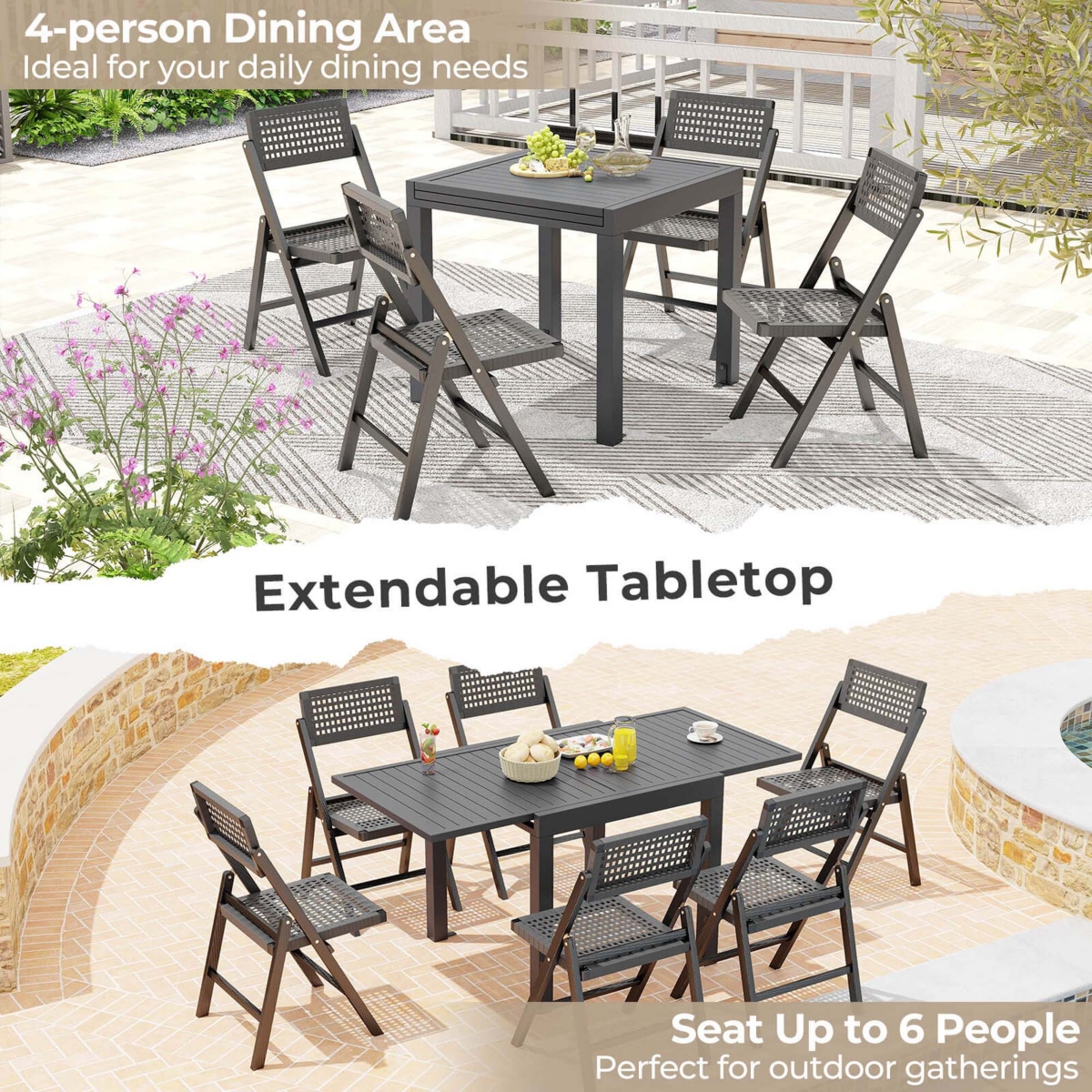 Costway Expandable Patio Dining Table for 4-6 Person with Slatted Tabletop