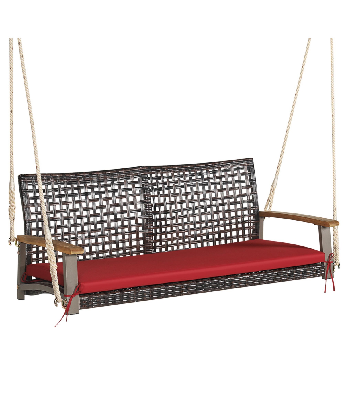 Costway 2-Person Patio Rattan Hanging Swing Chair Porch Loveseat Cushion Black