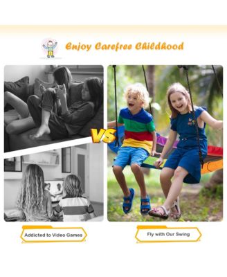 Saucer Tree Swing Surf Kids Outdoor Adjustable Oval Platform Set w/ Handle Green