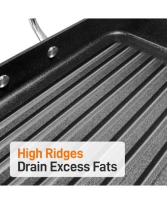 Hard-Anodized Nonstick Grill & Griddle - Dishwasher Safe Nonstick Double Burner Grill Cookware, 20   x 13   -inches