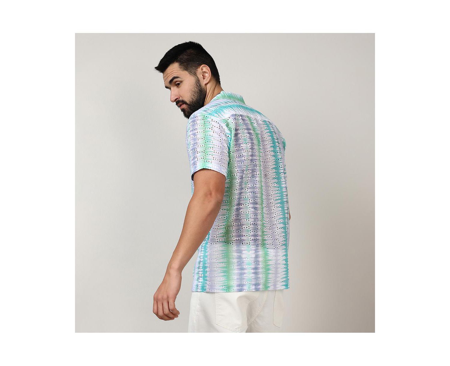 Men's Sea Green & Lavender Horizontal Tie-Dye Shirt