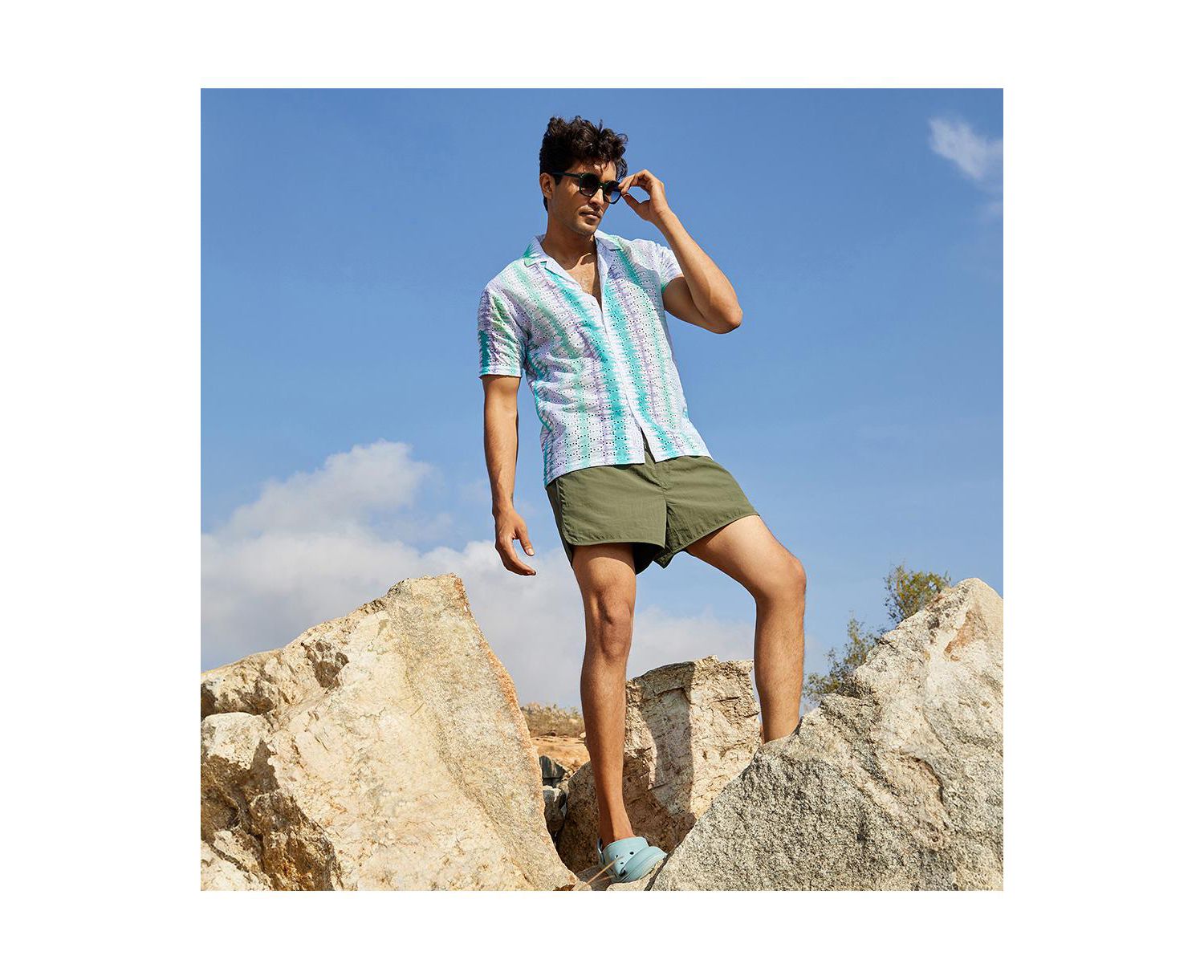 Men's Sea Green & Lavender Horizontal Tie-Dye Shirt
