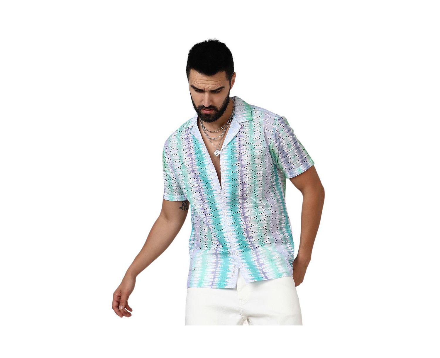 Men's Sea Green & Lavender Horizontal Tie-Dye Shirt