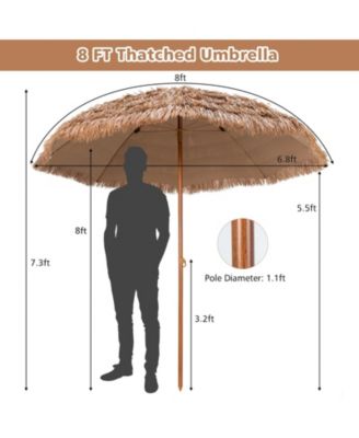 8 Feet Patio Thatched Tiki Umbrella Hawaiian Hula Beach Umbrella