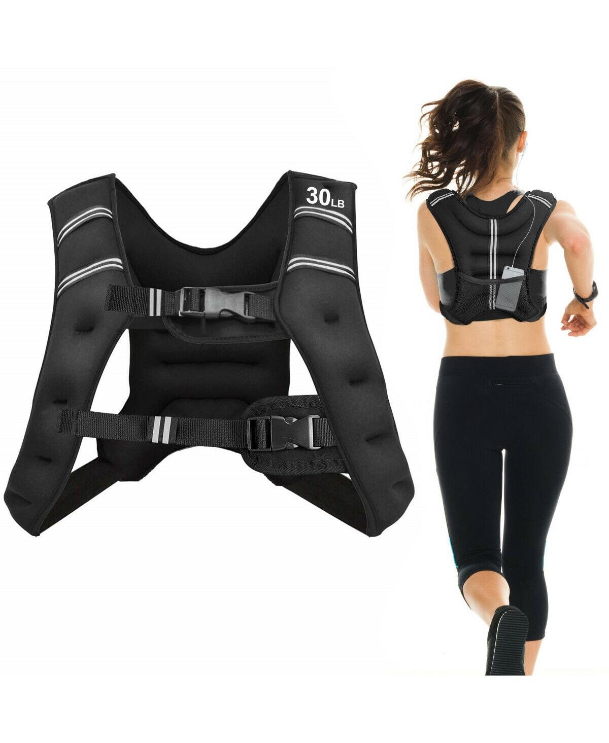 30LBS Workout Weighted Vest with Mesh Bag Adjustable Buckle-30 lbs - Black
