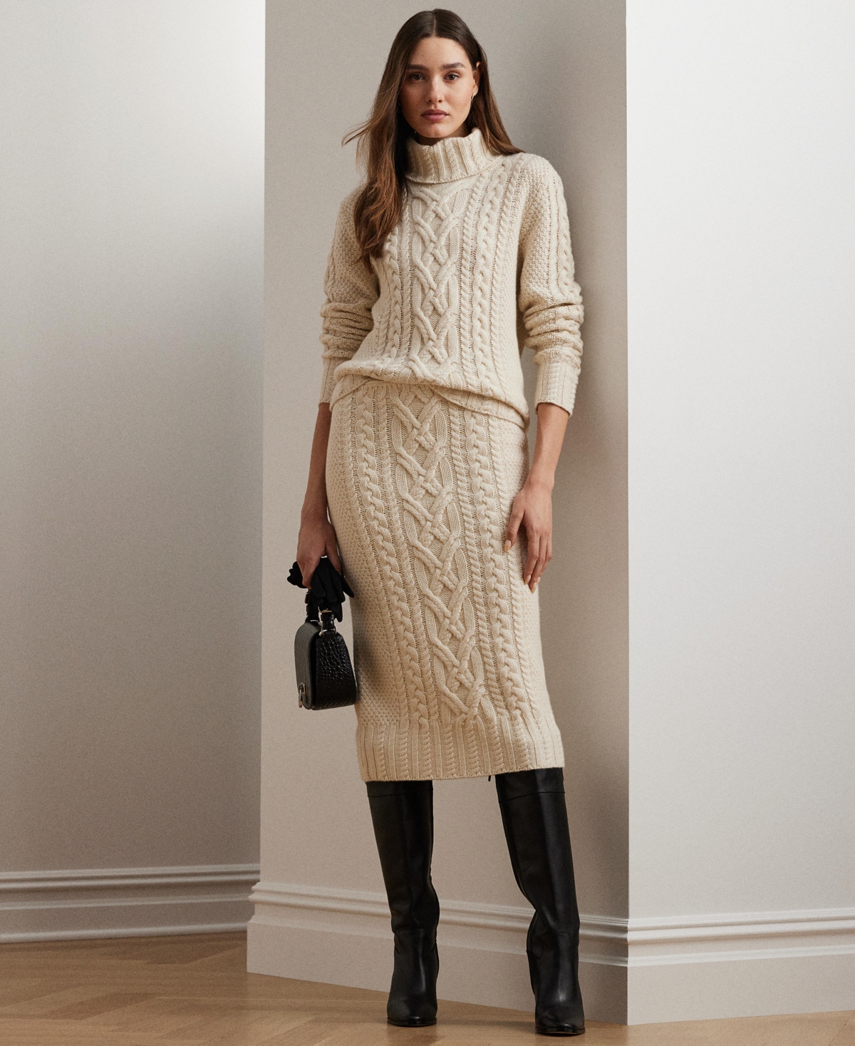 Lauren Ralph Lauren Women's Aran-Knit Wool-Blend Pencil Midi Skirt
