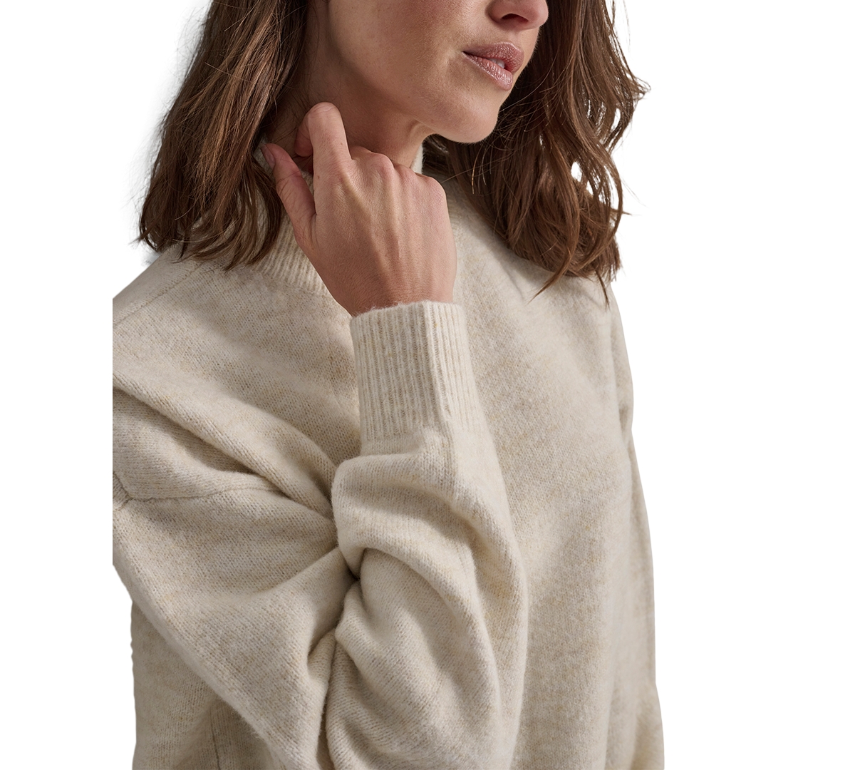 DKNY JEANS WOMEN'S PETITE MOCK NECK BOXY CROPPED SWEATER 