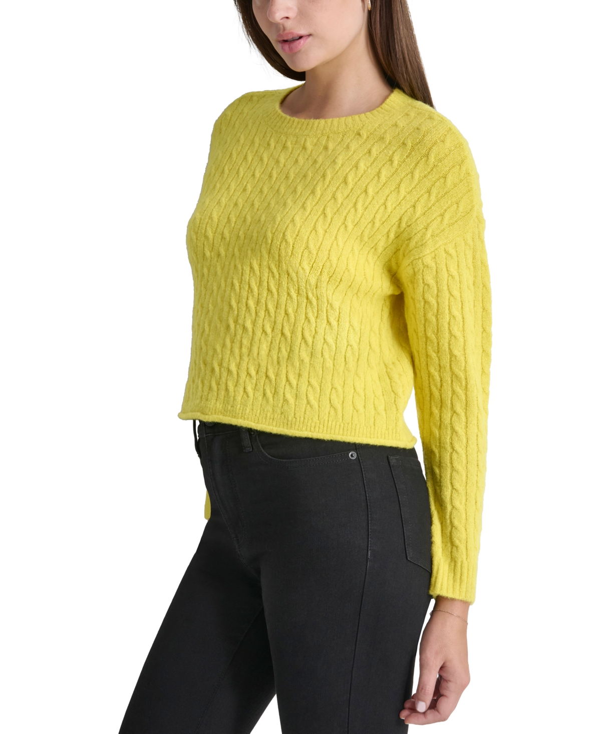 DKNY JEANS PETITE CREWNECK CABLE-KNIT SWEATER 