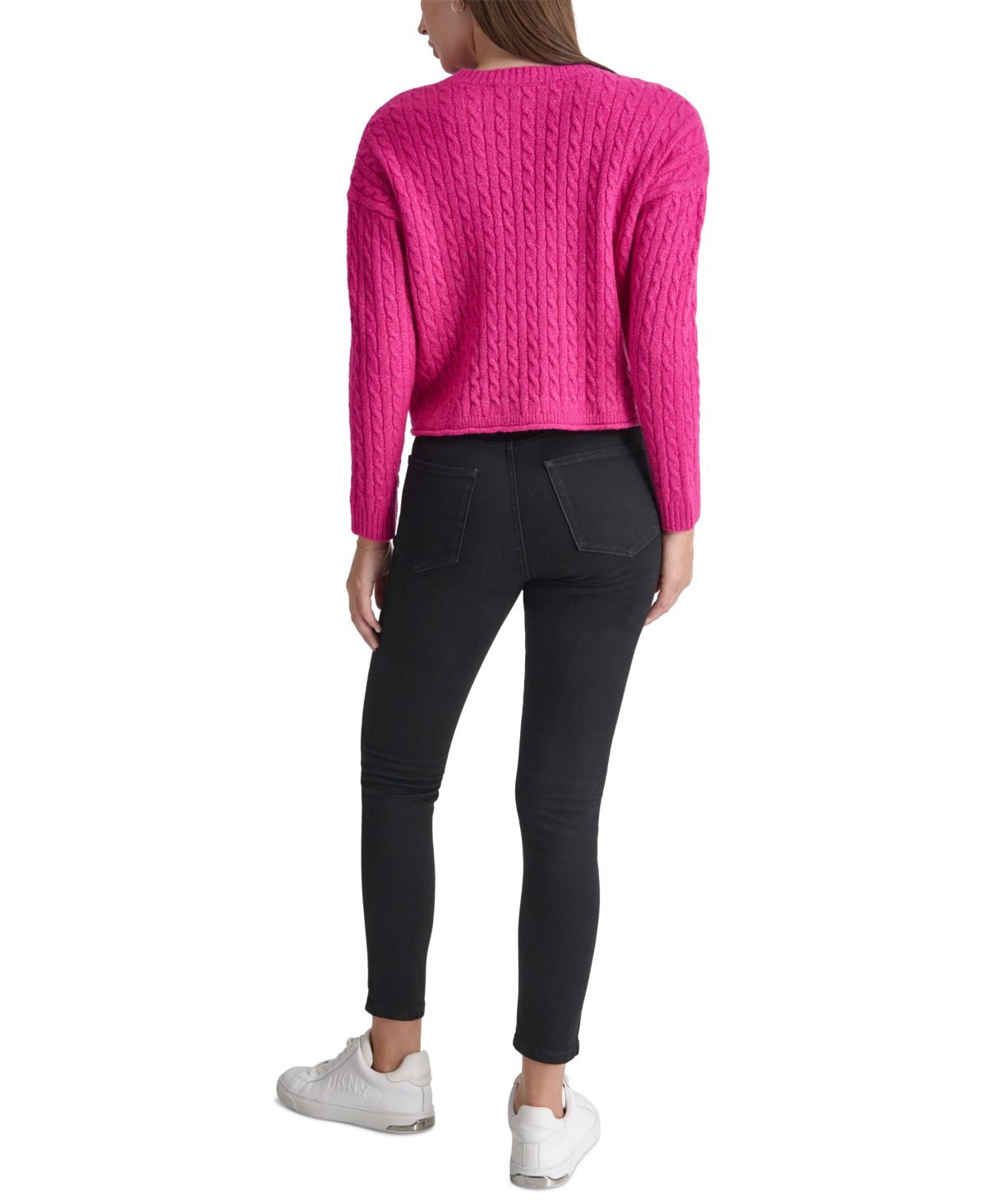 DKNY JEANS PETITE CREWNECK CABLE-KNIT SWEATER 
