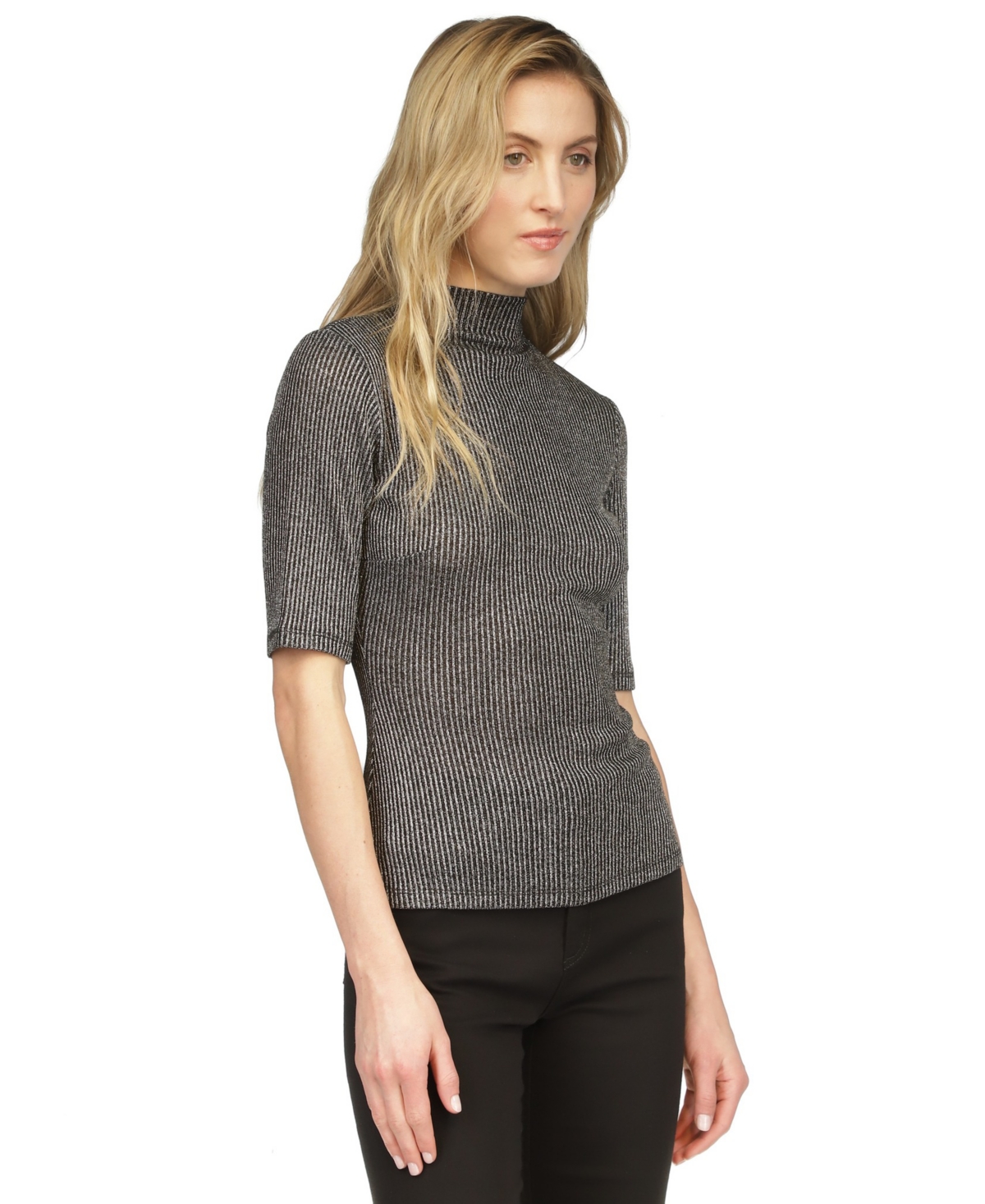 Michael Michael Kors Women's Metallic Funnel-Neck Top - Black  Silver