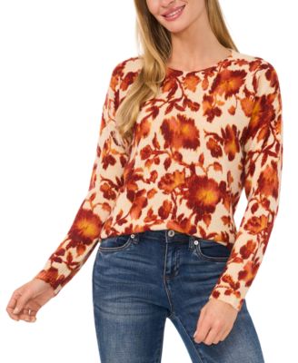 CeCe - Women's Crewneck Long-Sleeve Printed Sweater