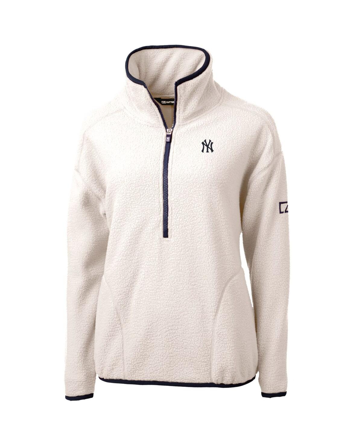 CUTTER & BUCK WOMEN'S WHITE NEW YORK YANKEES CASCADE ECO SHERPA FLEECE QUARTER-ZIP PULLOVER JACKET 