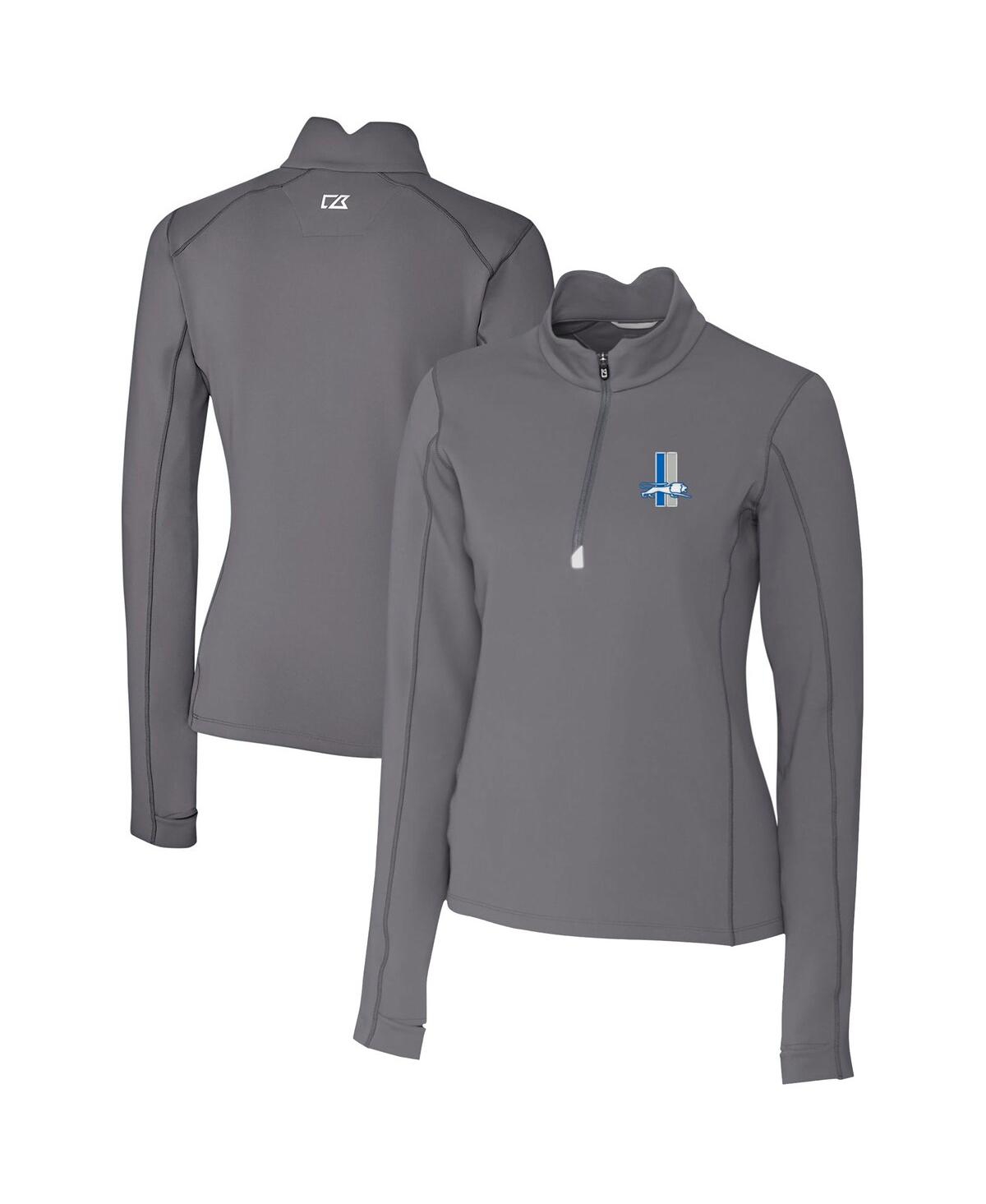 Women's Steel Detroit Lions Throwback Logo Traverse Stretch Quarter-Zip Pullover Top - Steel