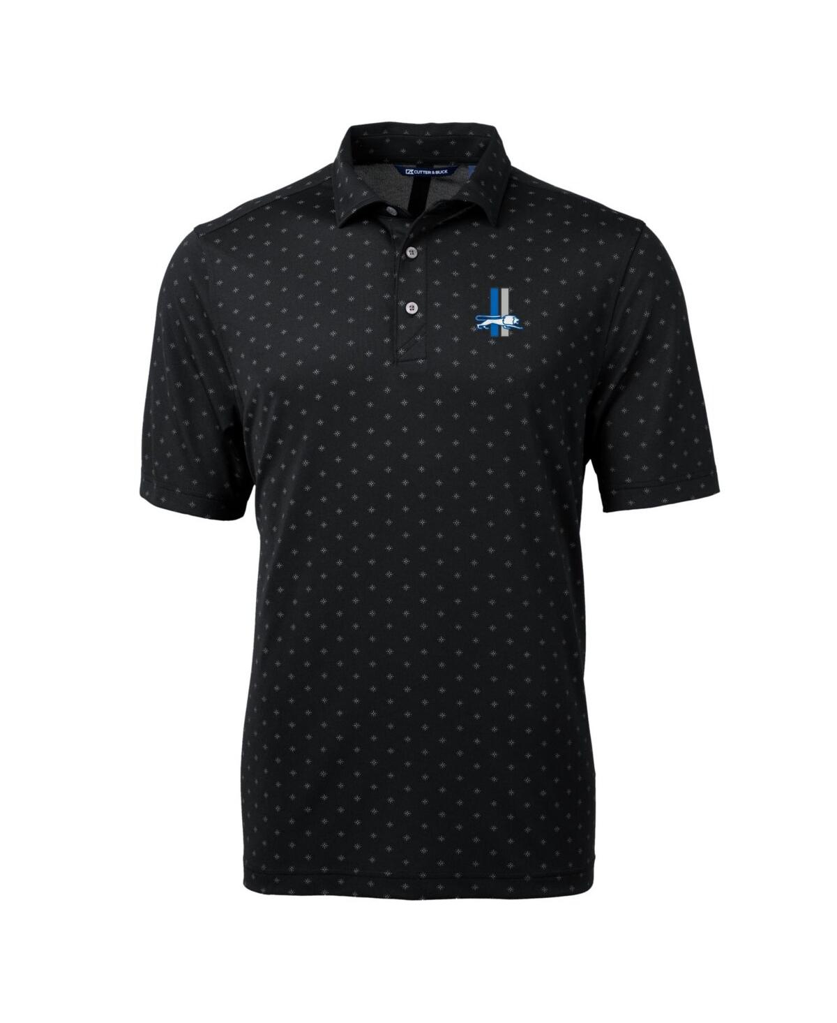 Cutter & Buck Men's Black Detroit Lions Throwback Logo Virtue Eco Pique Tile Polo In Black