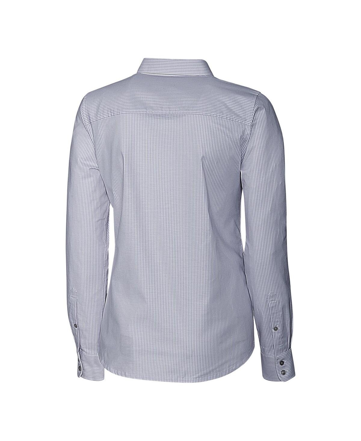 CUTTER & BUCK WOMEN'S CHARCOAL TCU HORNED FROGS OXFORD STRIPE STRETCH LONG SLEEVE BUTTON-UP SHIRT 