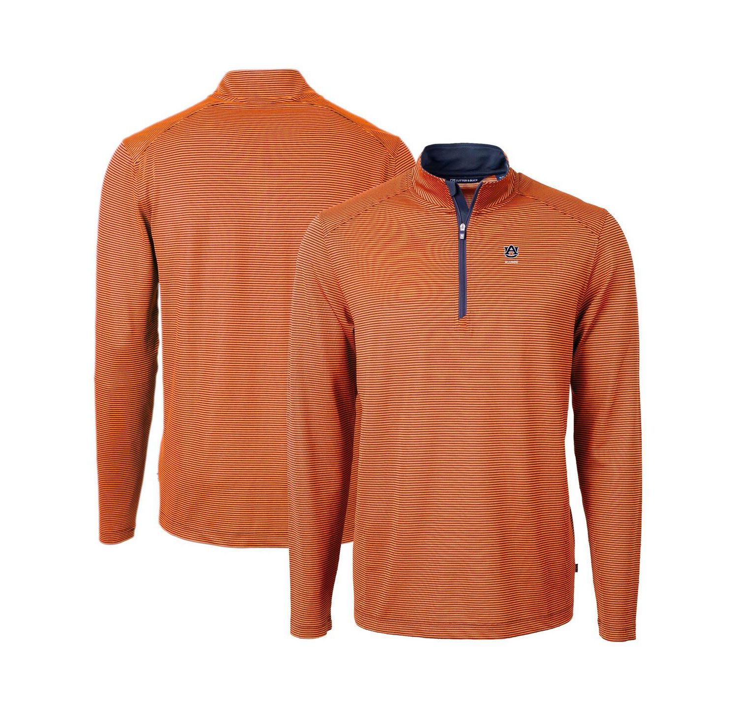 Men's Orange Auburn Tigers Alumni Logo DryTec Virtue Eco Pique Micro Stripe Quarter-Zip Pullover Top