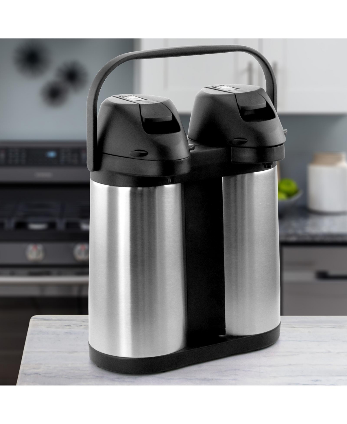 Megachef Dual 1.9 Liter Stainless Steel Airpot, Hot Water Dispenser for Coffee and Tea