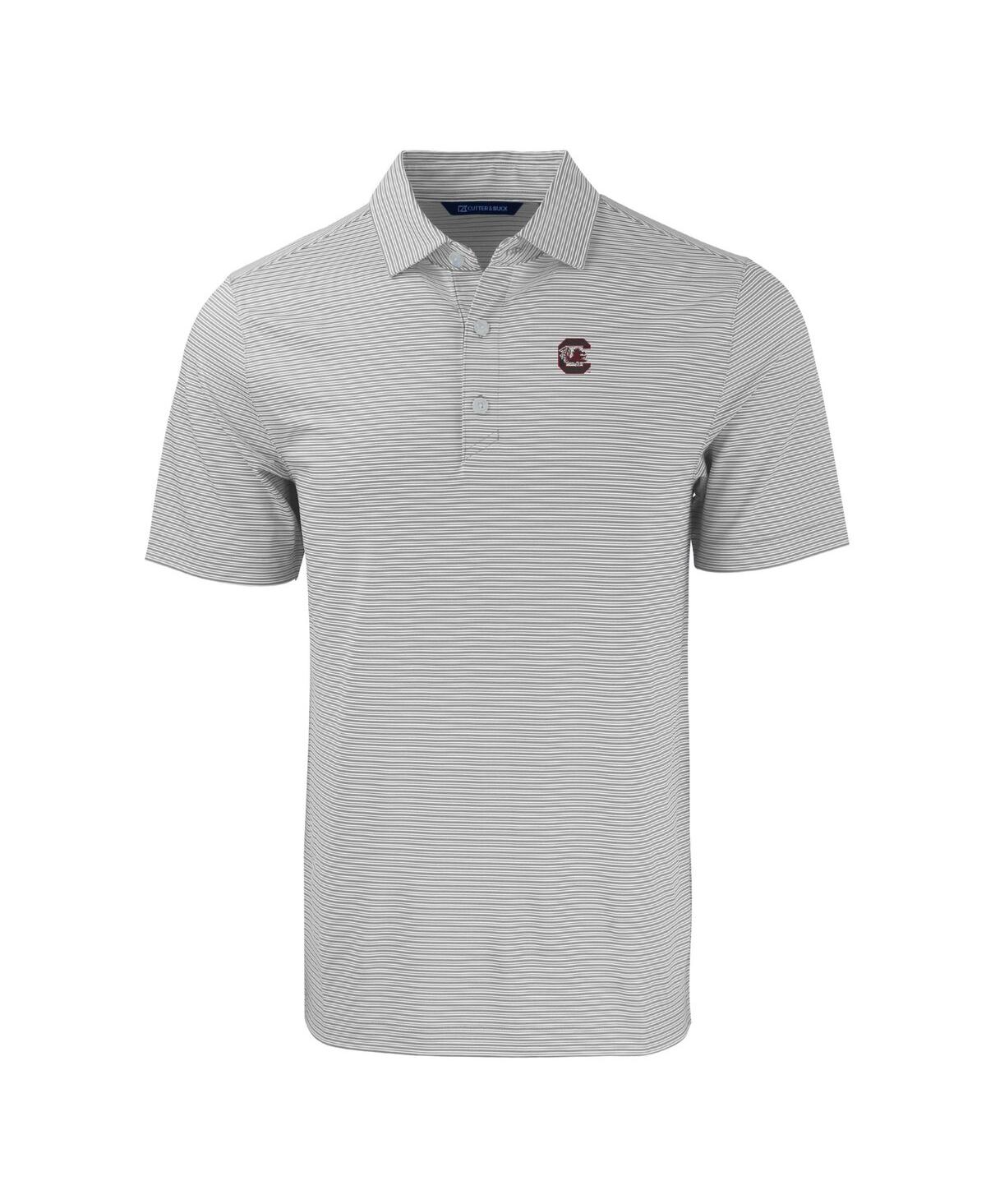 Cutter & Buck Men's Gray/white South Carolina Gamecocks Forge Eco Double Stripe Stretch Polo In Gray,white