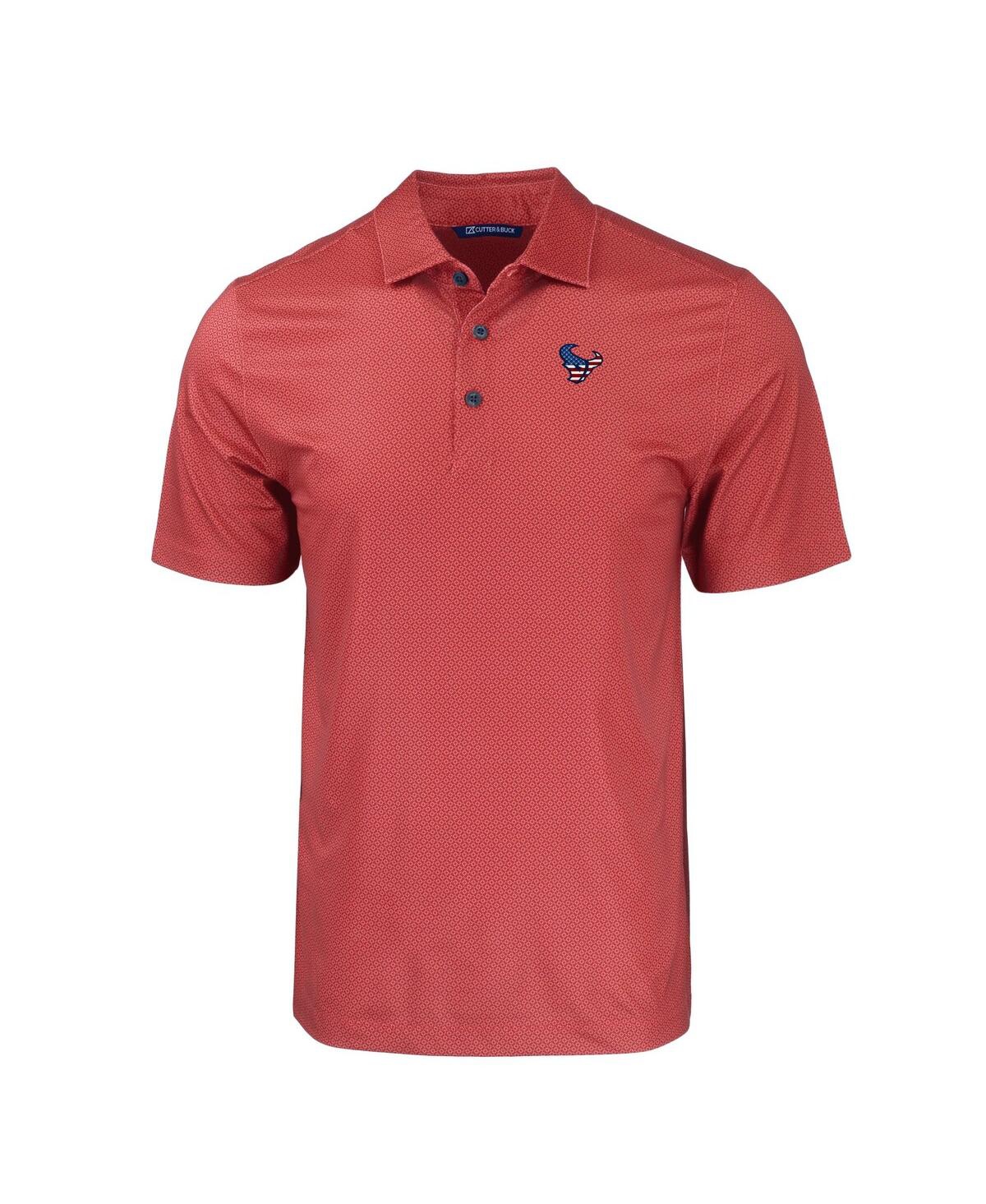 Cutter & Buck Men's Red Houston Texans Americana Pike Eco Tonal Geo Print Stretch Polo In Red