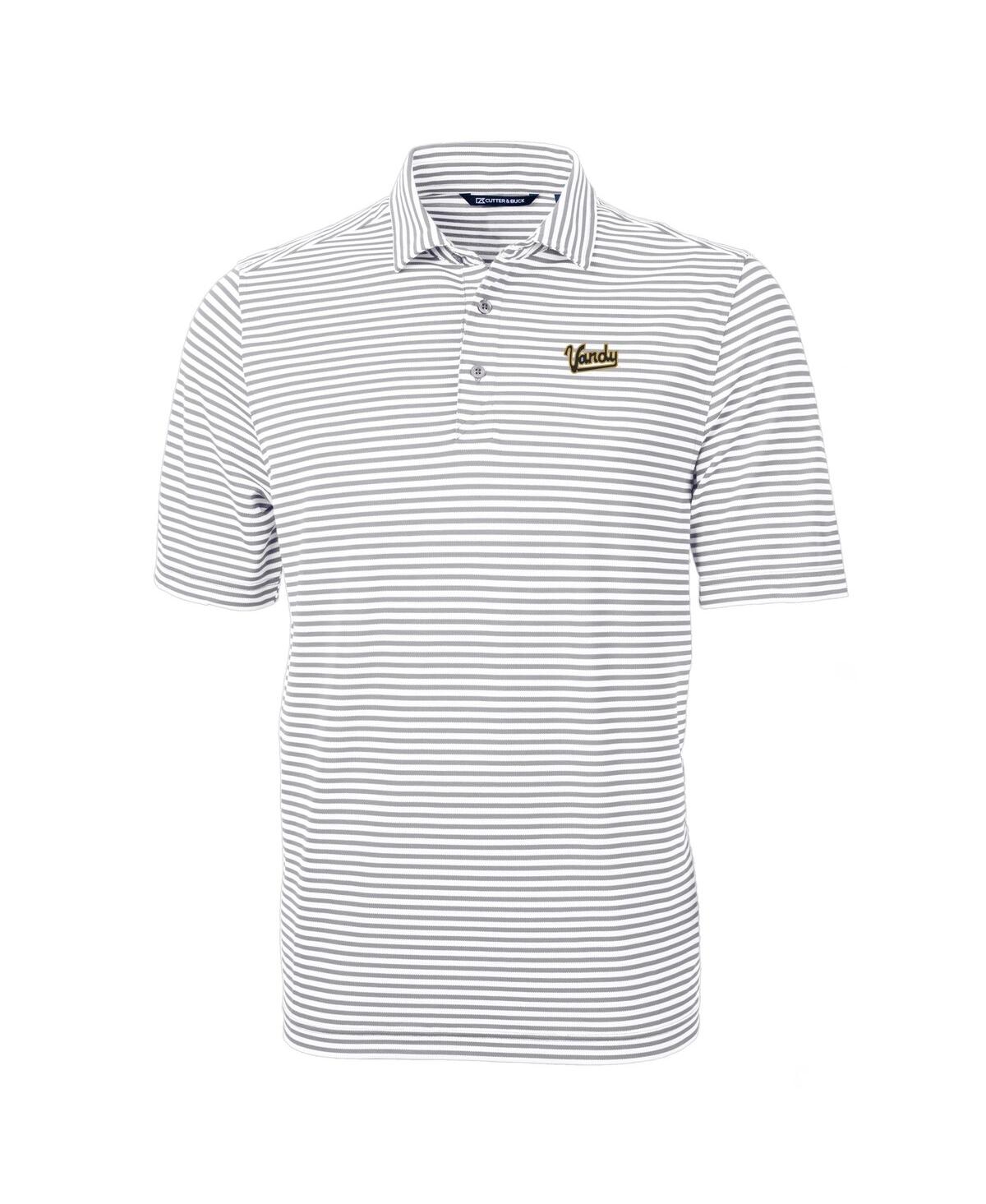 Cutter & Buck Men's Gray/white Vanderbilt Commodores Vault Drytec Virtue Eco Pique Stripe Polo In Gray,white