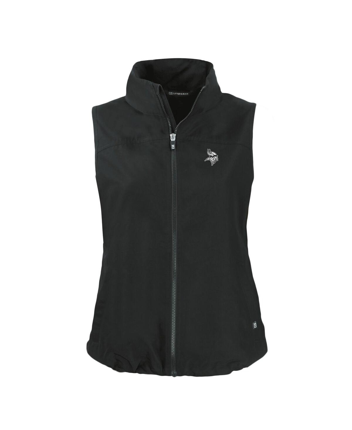 CUTTER & BUCK WOMEN'S BLACK MINNESOTA VIKINGS CHARTER ECO FULL-ZIP HOODIE VEST 