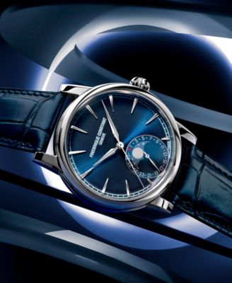 Men's Swiss Automatic Classic Moonphase Date Manufacture Blue Leather Strap Watch 40mm