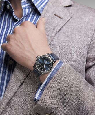 Men's Swiss Automatic Classic Moonphase Date Manufacture Blue Leather Strap Watch 40mm