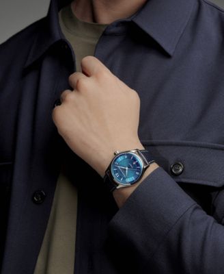 Women's Swiss Automatic Runabout Blue Leather Strap Watch 36mm