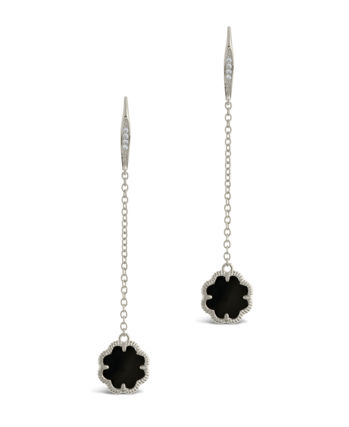 Sterling Forever Black Onyx Long Drop Earrings In Silver,onyx