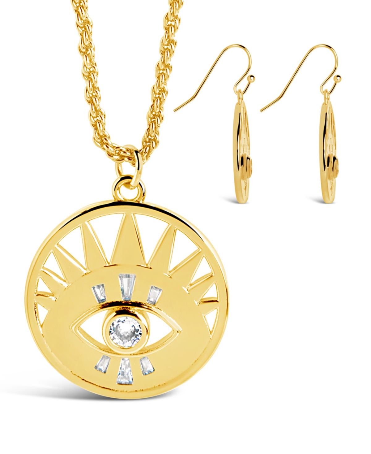 Sterling Forever Cubic Zirconia Evil Eye Dangle Earring Necklace Set In Gold