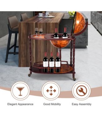 Vintage Globe Rolling Wine Bar Cart with Extra Shelf