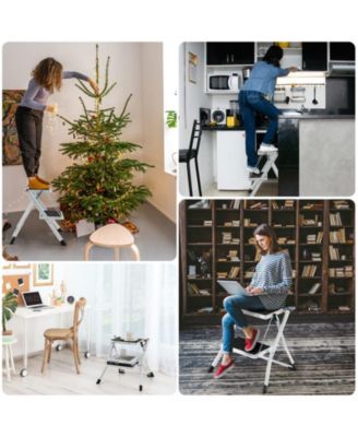 Folding 2 Step Ladder with Anti-Slip Pedal and Large Foot Pads