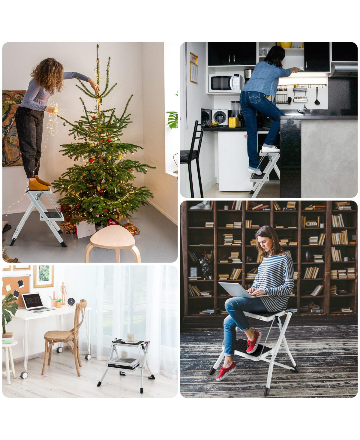 Folding 2 Step Ladder with Anti-Slip Pedal and Large Foot Pads