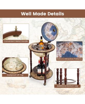 17 Inch Italian Style Design Wooden Globe Liquor Bottle Wine Rack with Wheels