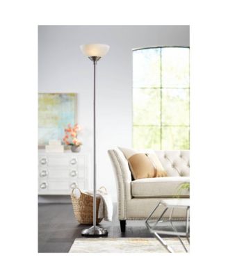 Maddox Modern Torchiere Floor Lamp 71" Tall Satin Nickel Silver Metal Alabaster Glass Shade for Living Room Bedroom Office House Home