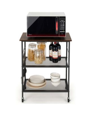 3-Tier Kitchen Serving Cart Utility Standing Microwave Rack with Hooks
