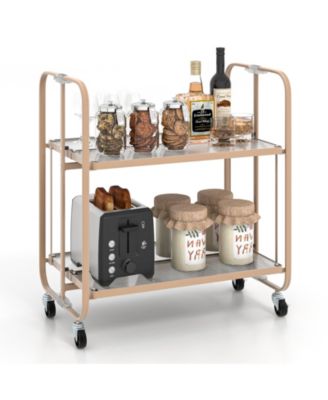2-Tier Mobile Serving Cart with Tempered Glass Shelf
