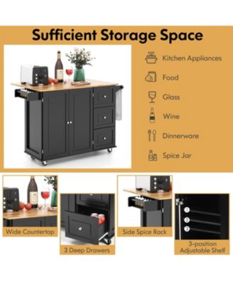 SUGUIFT Kitchen Island Trolley Cart Wood with Drop-Leaf Tabletop and Storage Cabinet