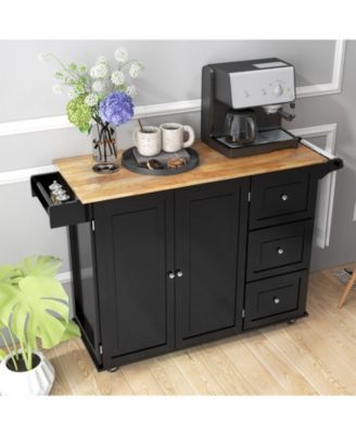 SUGUIFT Kitchen Island Trolley Cart Wood with Drop-Leaf Tabletop and Storage Cabinet