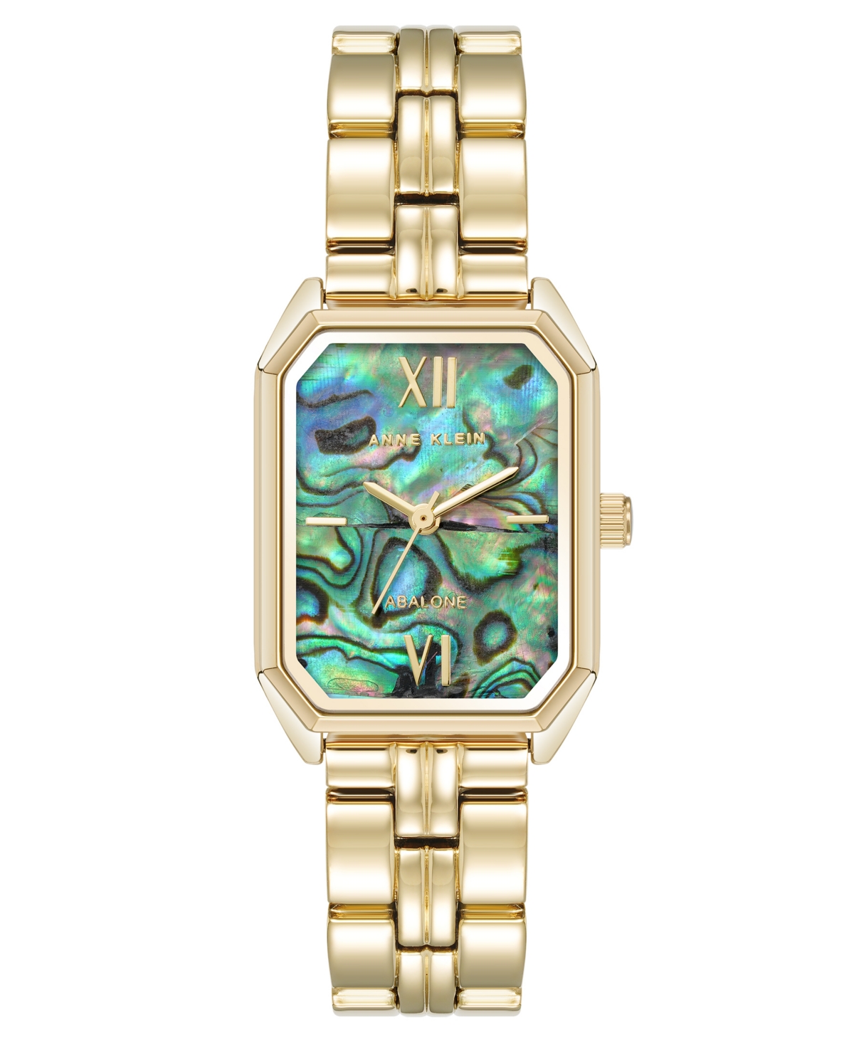 Anne Klein Women's Quartz Octagonal Abalone Gemstone And Gold-tone Alloy Metal Bracelet Watch, 24mm In Abalone,gold-tone