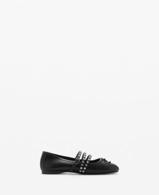MANGO Women's Straps Detail Studded Ballet Flats
