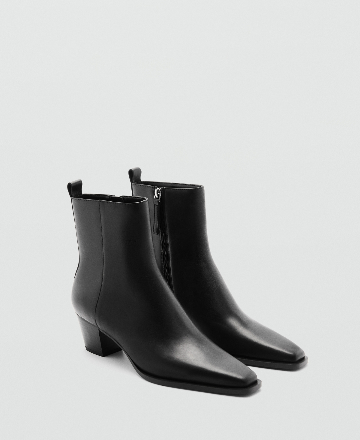 Mango Block Ankle Boots With Square Toe Black In Black