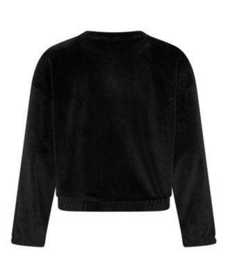 Big Girls Long Sleeve Rib Velour Crewneck Pullover Sweatshirt