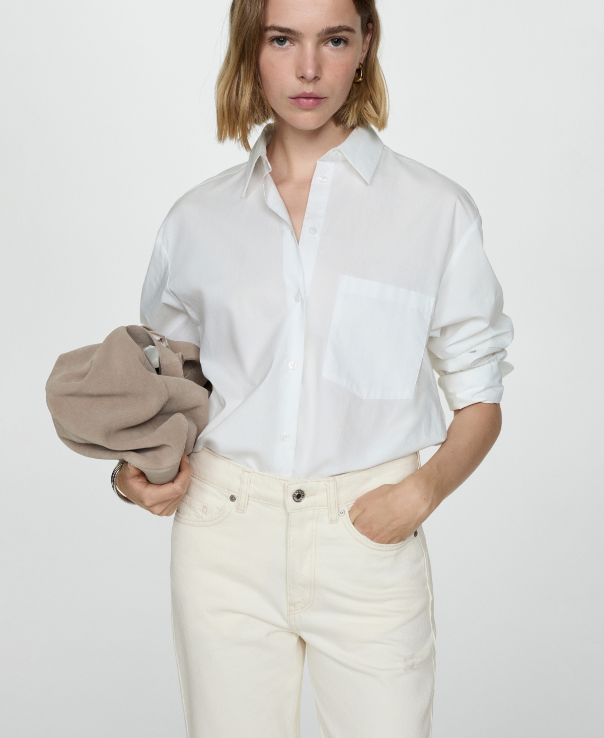 Mango Raw Hem Crop Straight Leg Jeans In Ecru