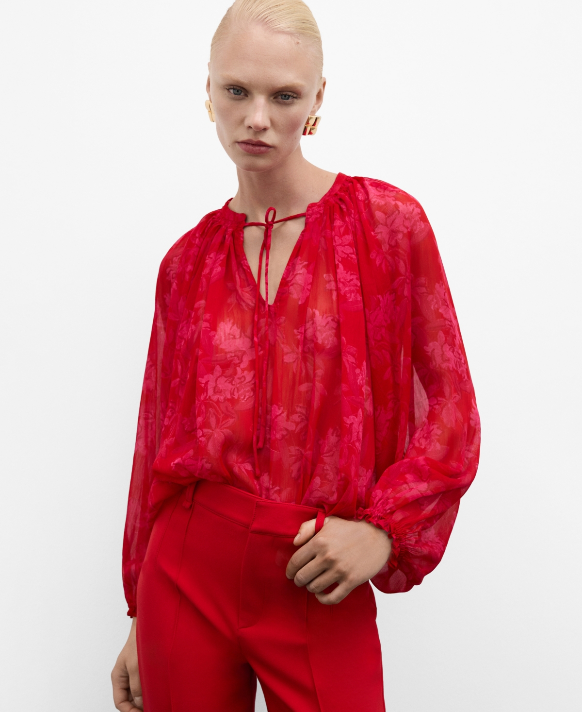 MANGO WOMEN'S SEMI-TRANSPARENT FLORAL-PRINT BLOUSE
