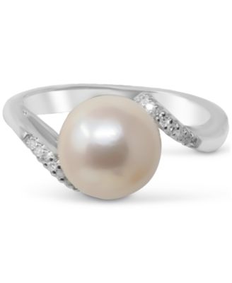 Cultured Freshwater Pearl (8-1/2mm) & Diamond (1/20 ct. t.w.) Swirl Ring in Sterling Silver